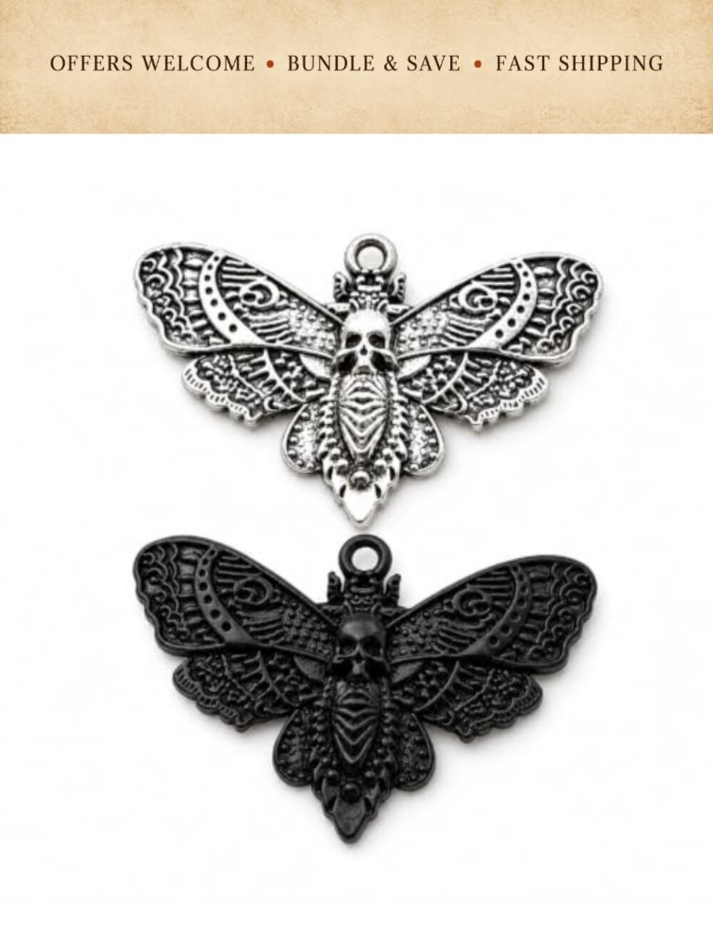 Gothic Moth Skull Pendant Charms Zinc Alloy DIY Jewelry Making Supplies